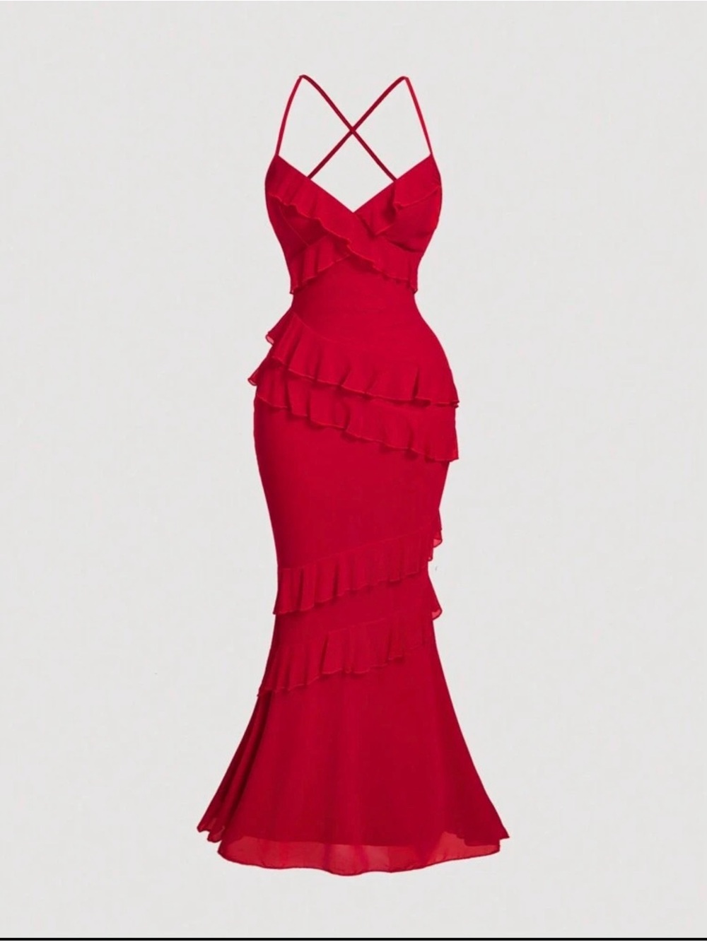 SHEIN Red Ruffle Mermaid Maxi Dress - Picture 1 of 1